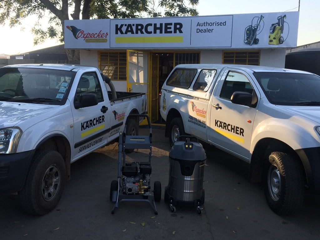 Oxpecker Cleaning Systems authorised Kärcher dealer premises with branded service vehicles