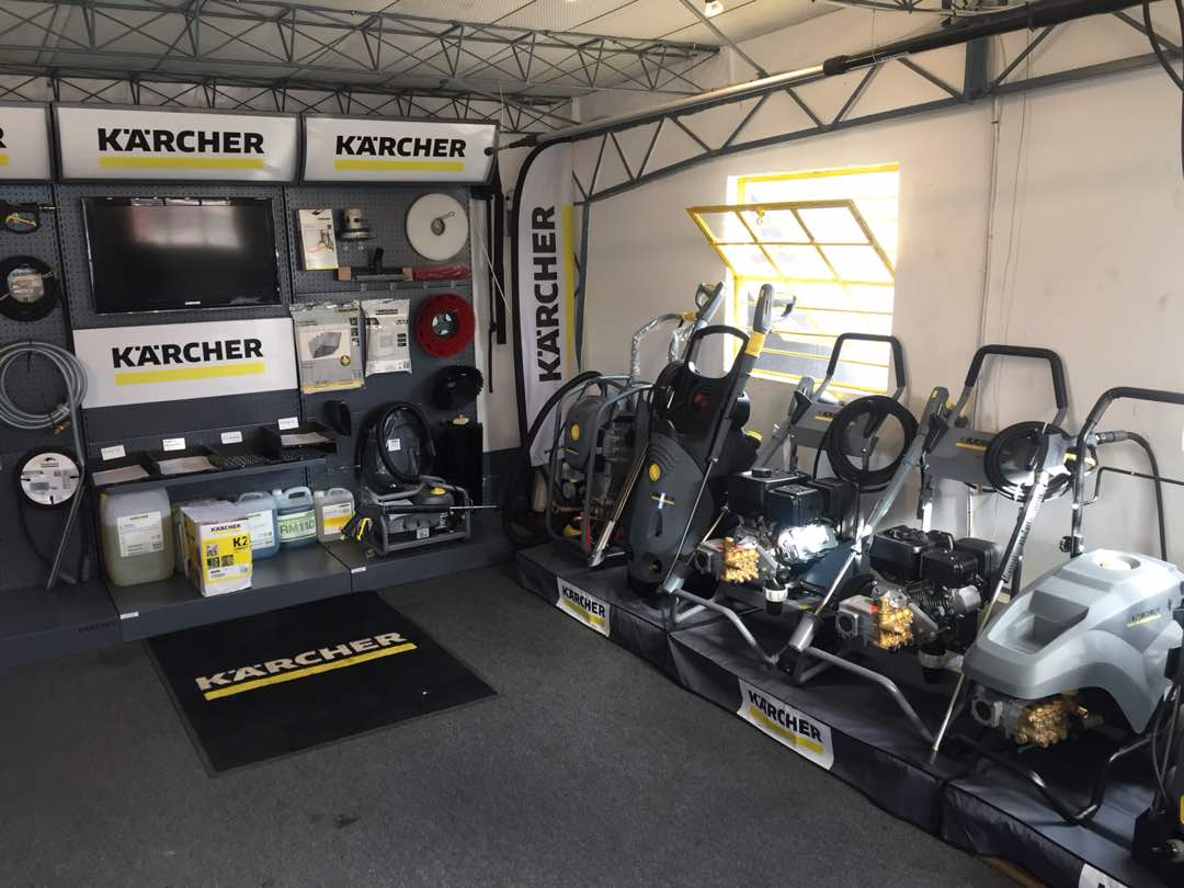 Kärcher showroom interior displaying pressure washers and cleaning equipment