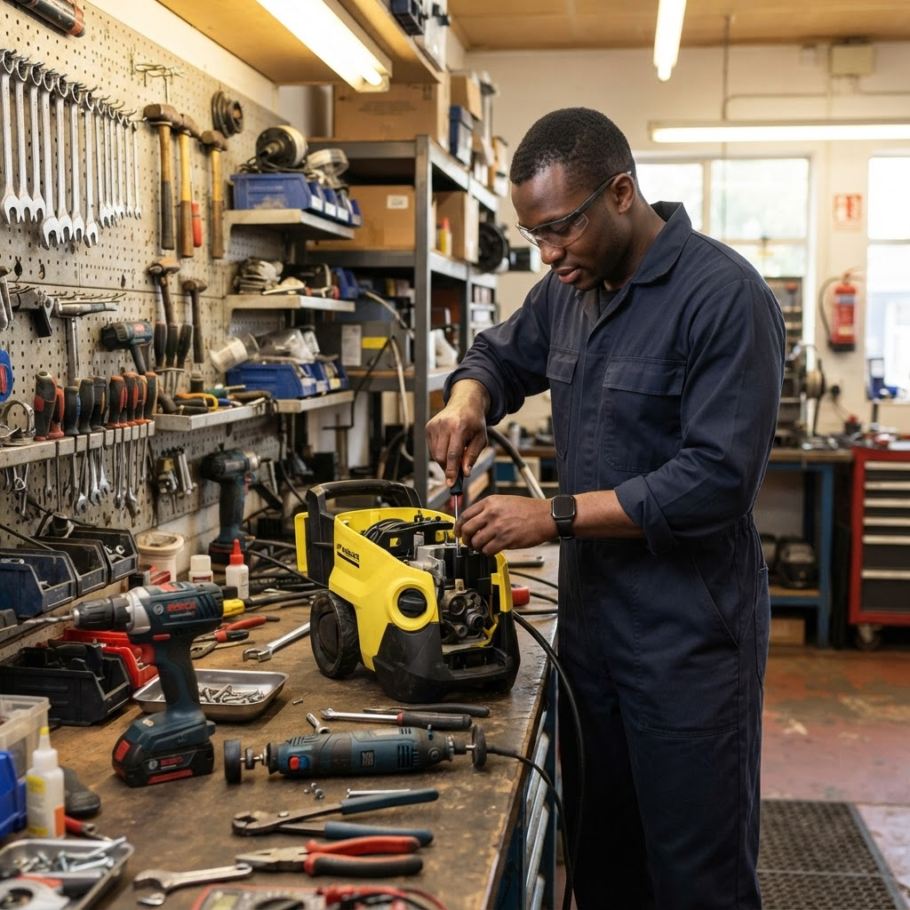 Technician repairing equipment in the workshop